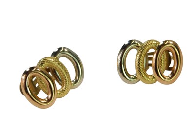 Lot 148 - A pair of tricolour stud earrings, of...