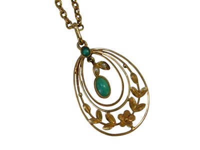 Lot 145 - An Art Nouveau seed pearl and turquoise...
