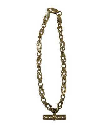 Lot 353 - A 9ct gold woven flat link bracelet, with T...