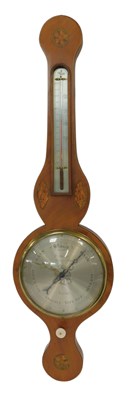 Lot 418 - A Georgian mahogany and inlaid banjo barometer,...
