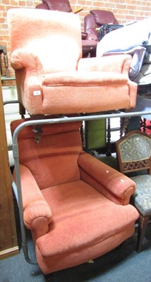 Lot 1046 - Two Edwardian orange/beige upholstered...