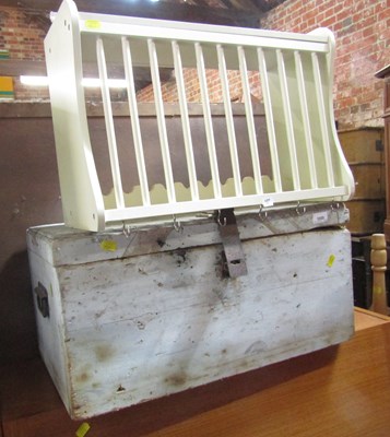 Lot 1055 - A grey painted pine trunk, with handles and...