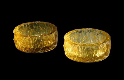 Lot 432 - Two Whitefriars amber glass bark effect dishes...