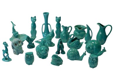 Lot 442 - A group of Anglia turquoise glaze pottery, to...