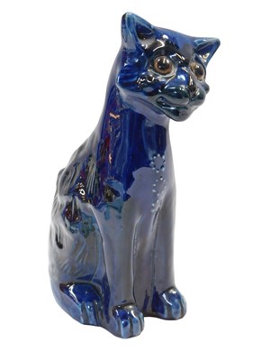 Lot 454 - An Aller Vale style pottery cat, blue glaze,...