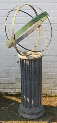 Lot 572 - A green painted metal garden armillary, on a...