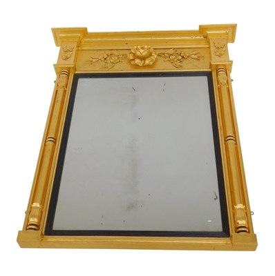 Lot 594 - A 19thC giltwood wall mirror, the top with a...