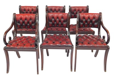 Lot 649 - A set of six 20thC mahogany dining chairs,...