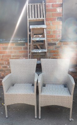 Lot 1199 - Two wooden step ladders, together with two...