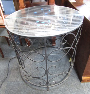 Lot 1158 - A pair of wrought metal demi lune side tables,...