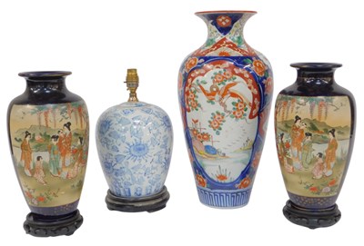Lot 465 - A pair of Japanese Satsuma ovoid vases, with...