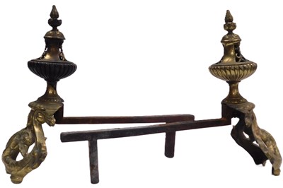 Lot 112 - A pair of late 19thC brass and cast iron fire...
