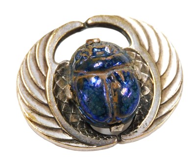 Lot 121 - A 1920s Egyptian revival scarab brooch, with a...