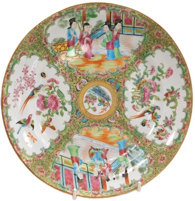 Lot 159 - A 19thC Cantonese famille rose porcelain plate,...