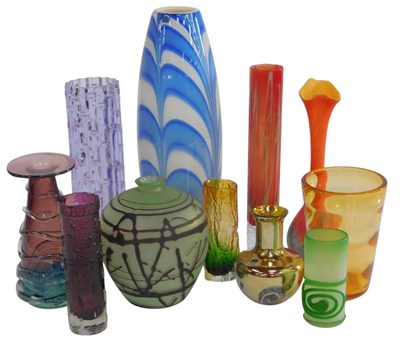 Lot 476 - A group of glass vases, including a Mdina...