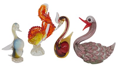Lot 479 - Murano and other coloured glass bird figures,...