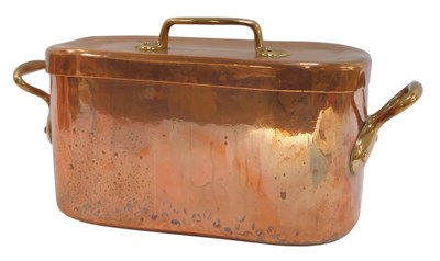 Lot 533 - A copper fish kettle, with lid, having brass...