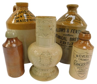 Lot 547 - Two stoneware flagons, ginger beer bottle for...