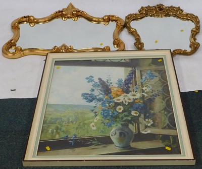 Lot 2105 - Two gilt framed wall mirrors, a large...
