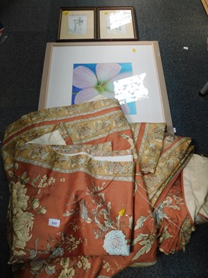 Lot 2107 - Two pairs of large curtains, floral design,...
