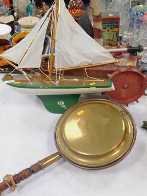 Lot 2277 - A brass warming pan, with turned wooden handle,...