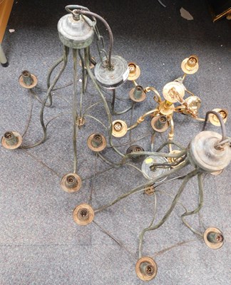Lot 2152 - Two six-sconce electroliers, hanging, and a...