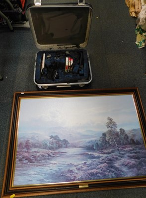 Lot 2153 - A case containing camera equipment, and a...
