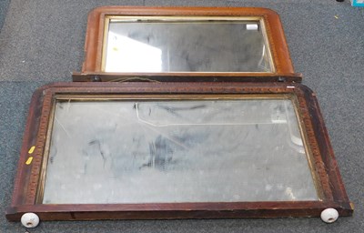 Lot 2176 - Two Victorian walnut inlaid overmantel mirrors.