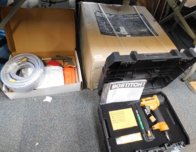 Lot 2182 - An MPA oil-free air compressor, boxed, a cased...