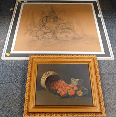 Lot 2189 - A still life of strawberries, oil on board,...