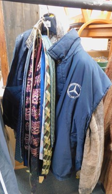 Lot 2283 - A quantity of ties, a leather jacket, Mercedes...