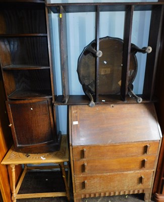 Lot 1142 - An oak bureau, a four-shelf open bookcase, a...