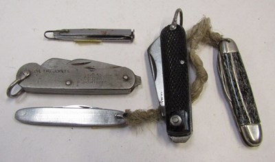 Lot 2046 - Five pen knives, to include a simulated horn...