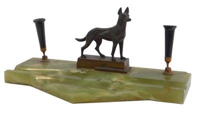Lot 623 - An Art Deco Onoto onyx and cast metal desk...
