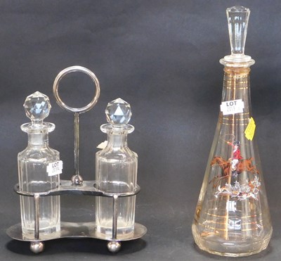 Lot 2019A - A glass decanter decorated with huntswomen on...