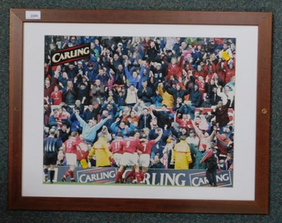 Lot 2289 - A framed football crowd scene, mid 1990's,...