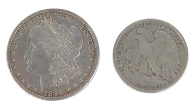Lot 154a - An 1896 Morgan head silver dollar together...