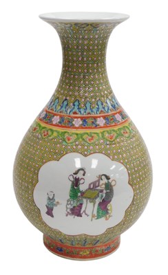 Lot 5 - A 20thC Chinese famille jaune porcelain vase,...