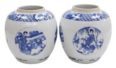 Lot 15 - A pair of Chinese Kangxi porcelain blue and...