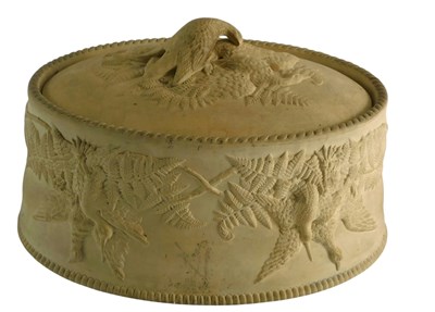 Lot 108 - A 19thC caneware oval game pie dish and cover,...