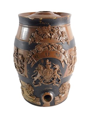 Lot 122 - A 19thC stoneware barrel, with relief moulded...