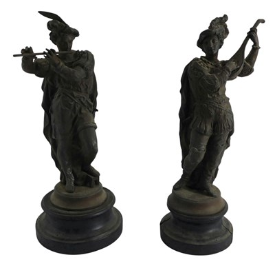 Lot 140 - A pair of 19thC French spelter bronzed figures...