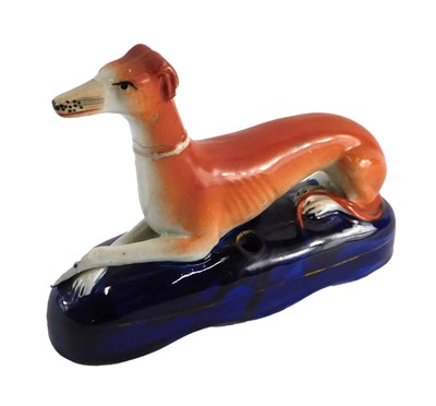 Lot 161 - A 19thC Staffordshire greyhound inkwell, 16cm...