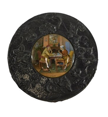 Lot 174 - A 19thC Prattware pot lid, a pair, in hammered...