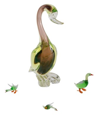 Lot 257 - A Murano style glass goose, 19cm high, and...