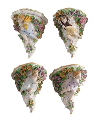 Lot 262 - A set of four Sitzendorf porcelain flower...