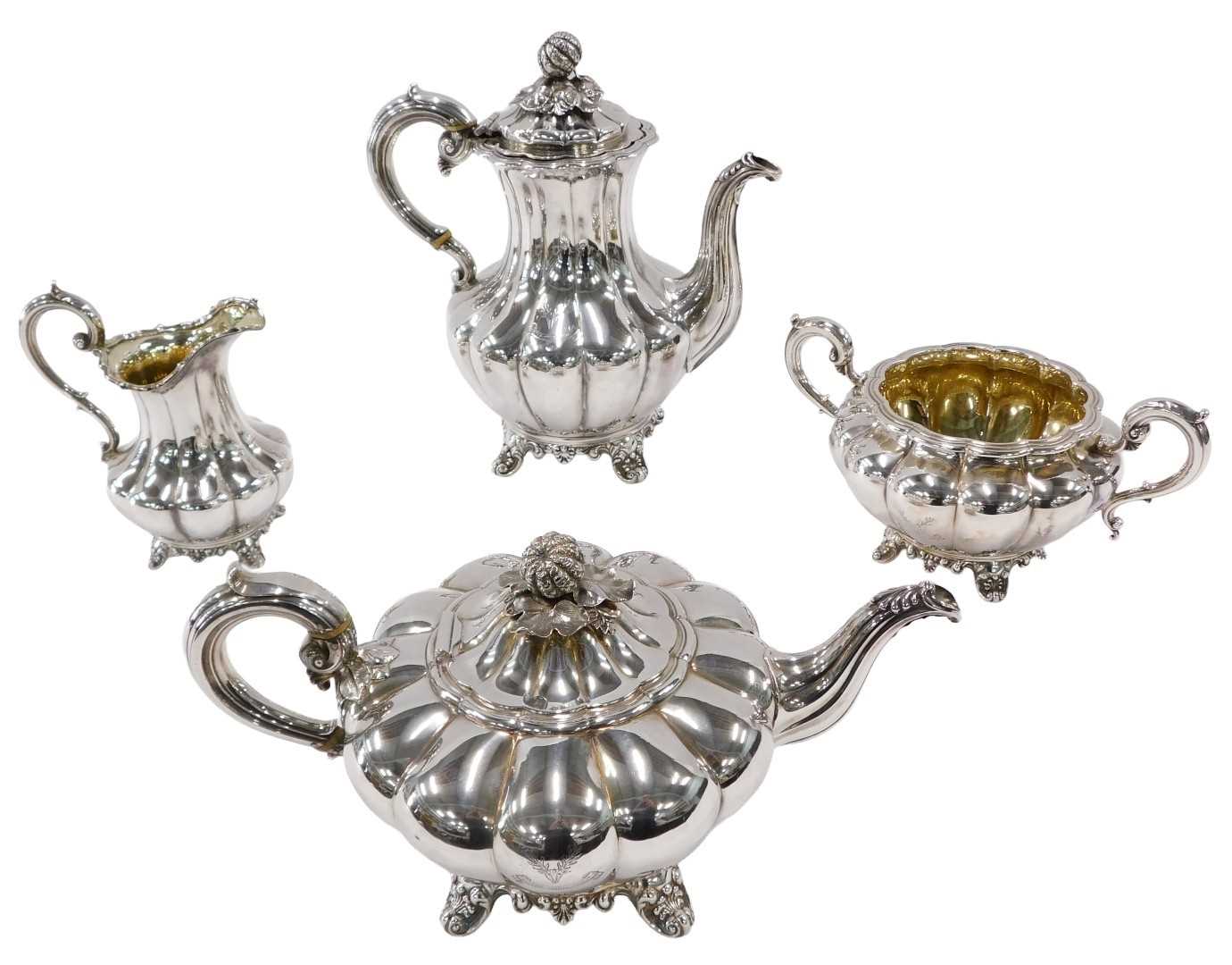 Lot 3 - A William IV silver three piece tea service,...