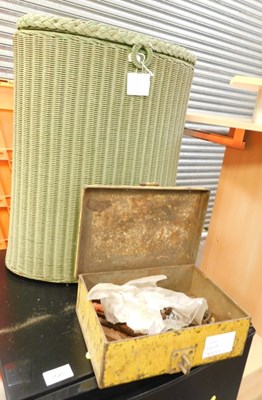 Lot 1621A - A green painted oval Lloyd Loom type bathroom...