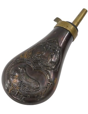 Lot 325 - A 20thC copper and brass powder flask,...