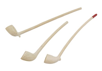 Lot 403 - Three late 19thC clay pipes, of plain form,...